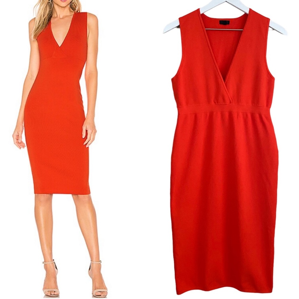 NBD Orange Red‎ Faux Wrap Bandage Wrap Bodycon Stunning Dress Size Large